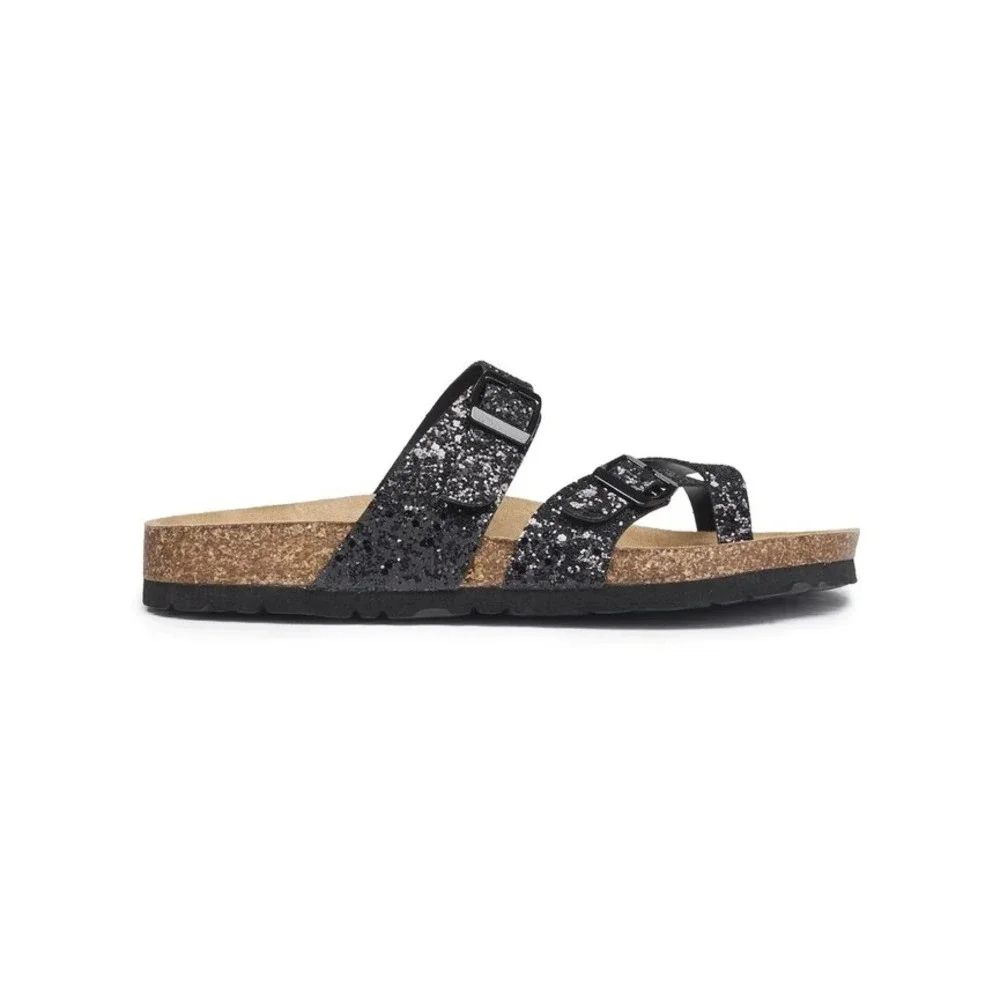 Unionbay Melody Womens Black Multi Strap Buckle Slip On Sandal 6.5M 5HFMELO